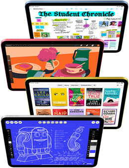 Op meerdere iPad-schermen zijn verschillende apps te zien, zowel van Apple als uit de App Store.