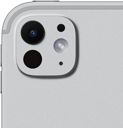 iPad Pro, achteraanzicht, kleur zilver, pro-camerasysteem met lens met vijf elementen en adaptieve True Tone Flash