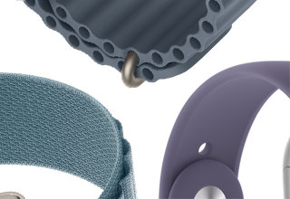 Bandjes voor Apple Watch Series 11: zachtpaars sportbandje, ankerblauw Ocean-bandje, lichtblauw Alpine-bandje